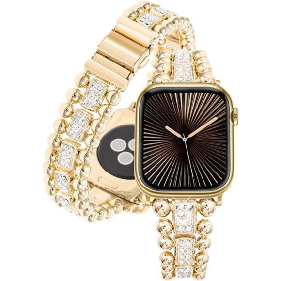 NEW Gold Luxury Silver Bling Beaded Apple Watch Band main image 4